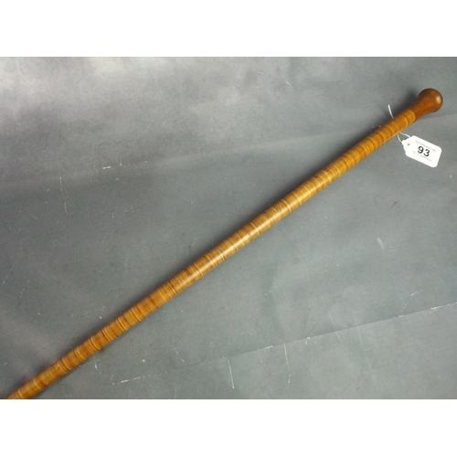 93 - Multi Banded inlaid wood walking cane.