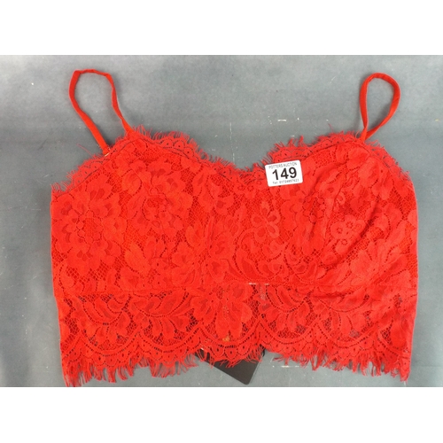 148 - Five BNIP Red Lace Bra-lets with zip up back.