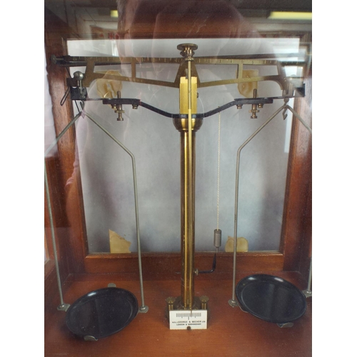 164 - George Becker set of Scientific Scales in wood and Glass case.