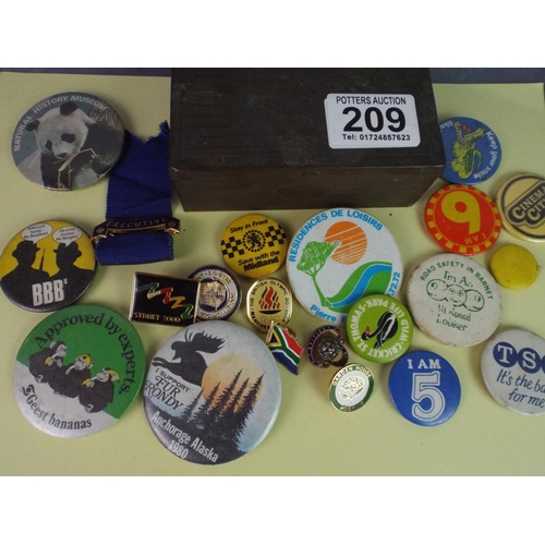 209 - Selection of Metal & enamel Badges in small metal tin