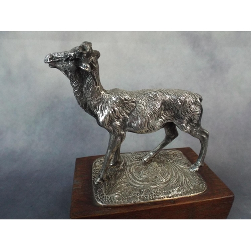 21 - Silver Plated Model of a Red deer on Wooden Plinth