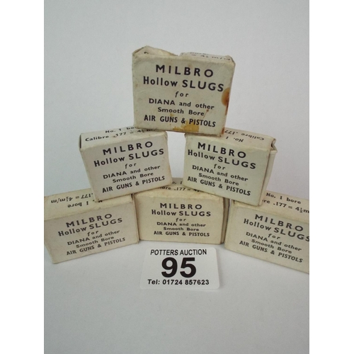 95 - Six boxes of Vintage Milbro Hollow air pistol slugs