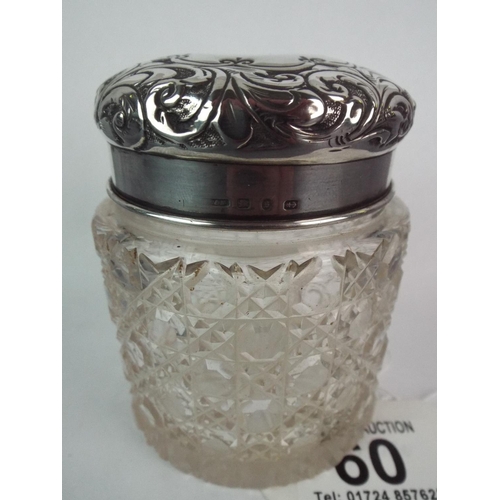 60 - Cut Glass Silver topped Rouge Pot, Birmingham 1892.