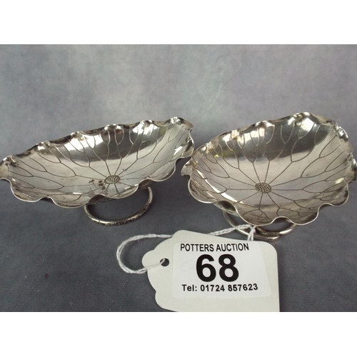 68 - Pair of Chinese Silver leaf dishes by Wang Hing. 900 Silver