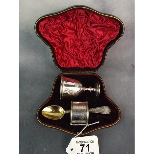 71 - Victorian Silver Christening set with leather silk lined case. All Original. Sheffield 1897