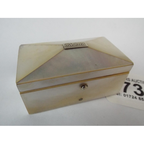 73 - Small vintage mother of pearl box (rear face missing)