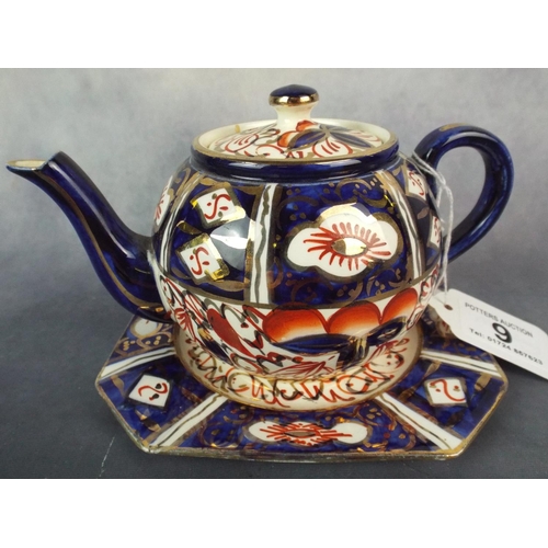 9 - Wade Heath Gaudy Welsh type Teapot & matching stand