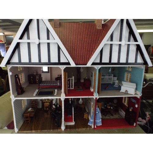 142 - Fabulous scratch built dolls house with lots of excellent scale model furniture