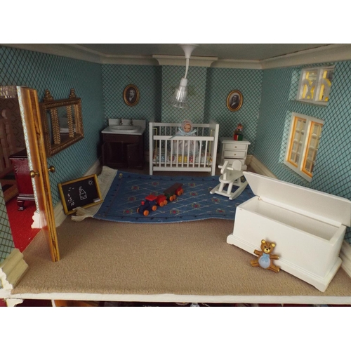 142 - Fabulous scratch built dolls house with lots of excellent scale model furniture