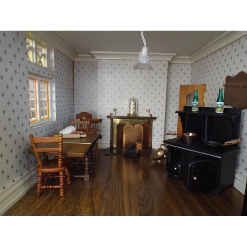 142 - Fabulous scratch built dolls house with lots of excellent scale model furniture