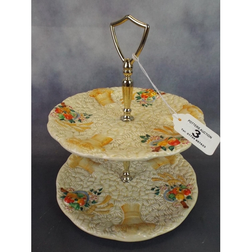 3 - Clarice Cliff Two Tier Cakestand in the Celtic Harvest Pattern, in excellent order.