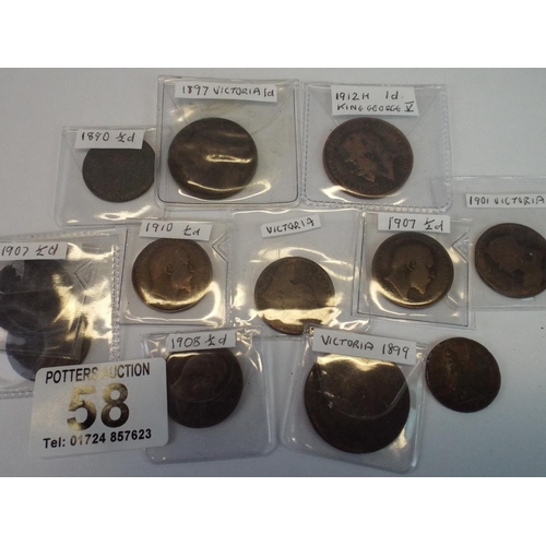 58 - Selection of Victorian and Edwardian era British Coins including a 1829 George IV Farthing