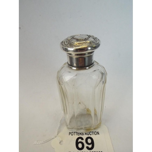 69 - Silver Topped Glass Cologne Jar. Hallmarked for Birmingham 1903