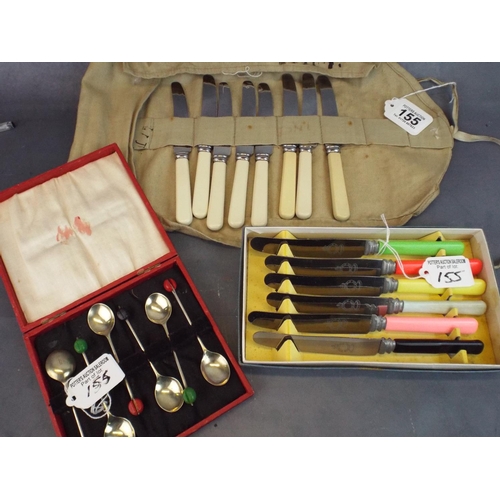 155 - Selection of Sheffield Stainles cutlery plus 1930's boxed Coffee Bean Spoons