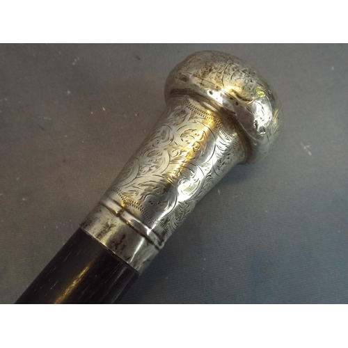 157 - Gents Ebonised silver topped walking cane, Rubbed Victorian Hallmark