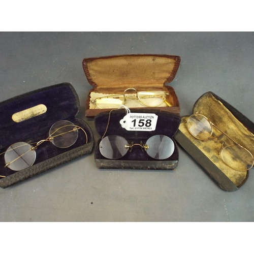 158 - Four Victorian Era Spectacles with Cases. Rolled Gold frames.