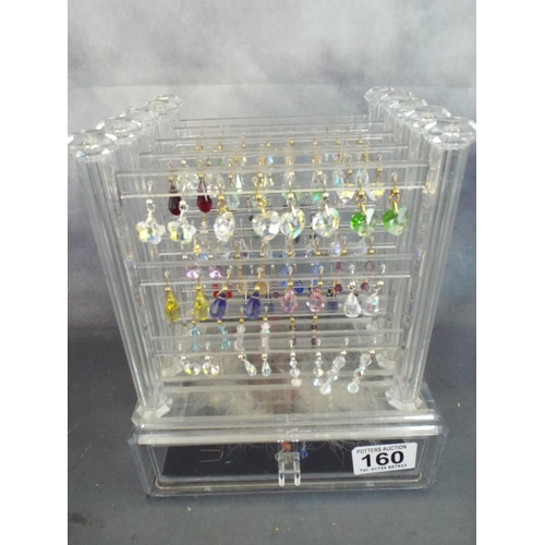 160 - Approx 60 Pairs of Crystal Drop Earrings on a acryllic expanding stand.