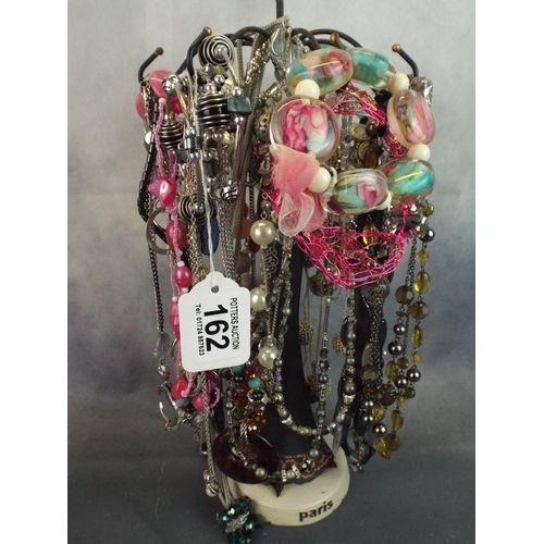 162 - Selection of Costume Necklaces, Bracelets on jewellery stand.