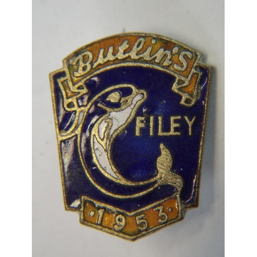 176 - Selection of Metal and Enamel badges including a 1953 Butlins Filey Badge.