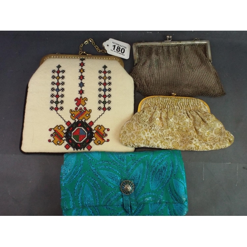 180 - Collection of Vintage purses including a mesh clutch bag.