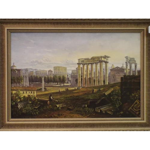 209 - large framed painting of the rome collusem. Measuring 42 inches X 30 inches.