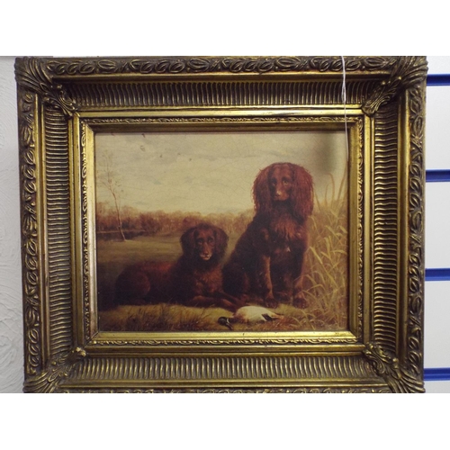 210 - Two Gilt Framed antiqutised pictures of Victorian Gun Dogs