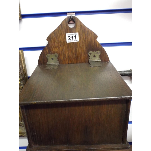 211 - Wall hanging oak candle box with hinged lid.