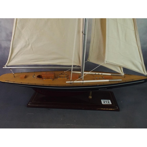 212 - large Model of a racing keelboat, approx Two feet long and Three feet tall.