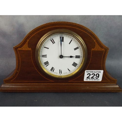 229 - Inlaid Swiss made Mantle clock in good running order.