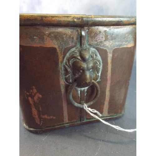 270 - Copper Planter with lion's head handles. 14 inches long