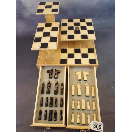 309 - Three dimensional chess set made entirely from matchsticks.