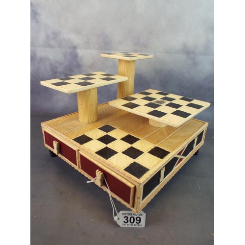 309 - Three dimensional chess set made entirely from matchsticks.