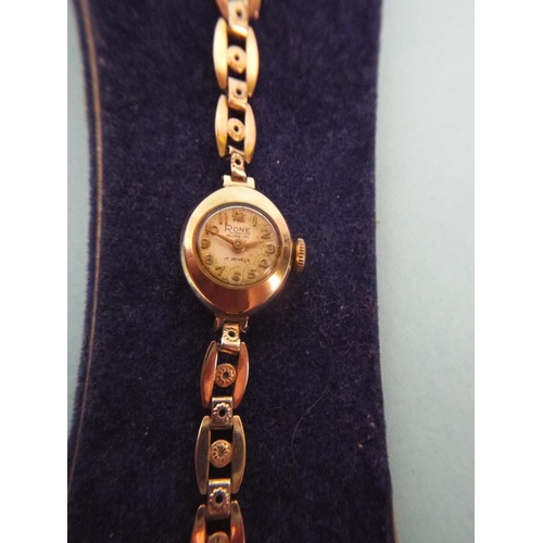 113 - Rone, incabloc 17 jewel swiss watch with 9ct gold case. Non runner.