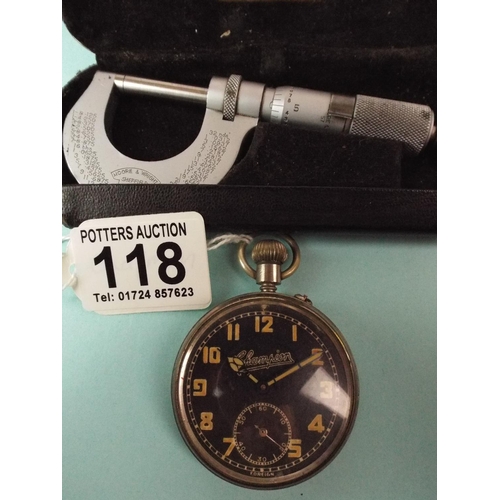 118 - Champion Military style pocket watch for spares/repairs along with a Moore & Wright (sheffield) Micr... 