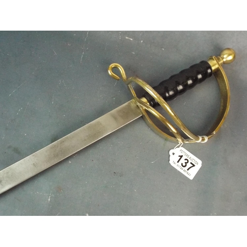 137 - Decorative wall sword with brass basket hand guard.