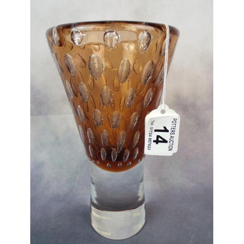 14 - Large Controlled bubble heavy glass vase, Kosta type.