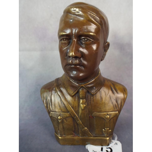 15 - Alloy Bust of Adolph Hitler, 9 inches tall.