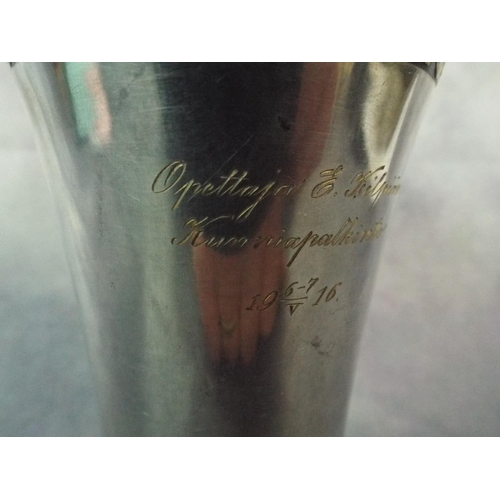 18 - WMF Silver plated beaker with German inscription dated 1916 with lemon gilding to inside.