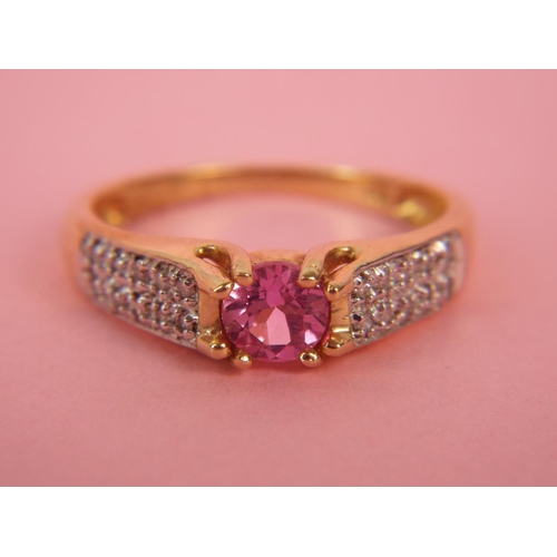 36 - 9ct Gold, Pink Sapphire & Diamond set ring. Finger size 'N'   2.3g