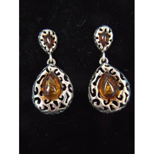 43 - Pair of antique style 925 Silver Amber set earrings.