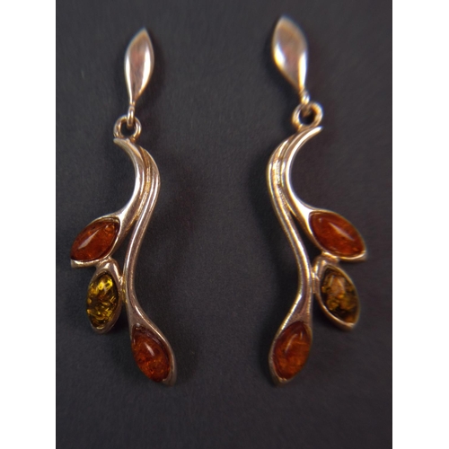 44 - Pair of 925 Silver Amber set leaf earrings.