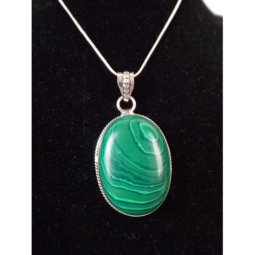 50 - Malachite type stone set in a 925 silver pendant with 18 inch 925 Silver chain.