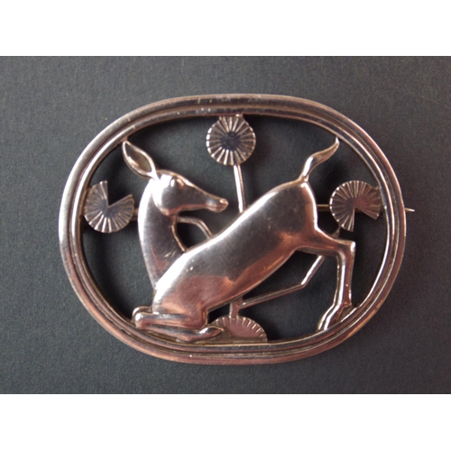 52 - 925 Silver Georg Jensen Kneeling deer brooch.