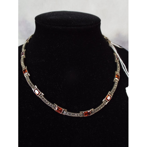 82 - 925 Silver garnet set choker style necklace