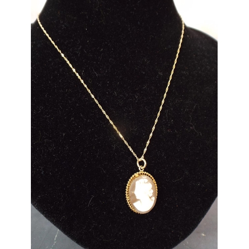 83 - 9ct Gold set cameo together with a 18 inch 9ct gold rope.