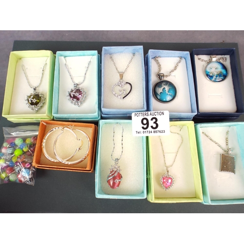 93 - Selection of as new in boxes, pendants, necklaces etc, some marked 925