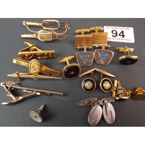 94 - Small selection of gents cufflinks and tie clips