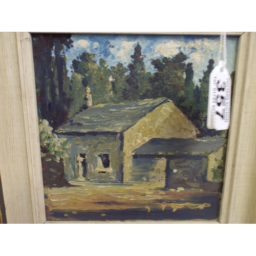 357 - Small framed oil painting, 'The Gingerbread Shop' at Grassmere by Maud Walsby