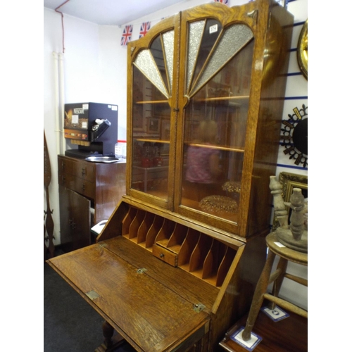 374 - A large Art Deco Oak Bookcase/bureau.