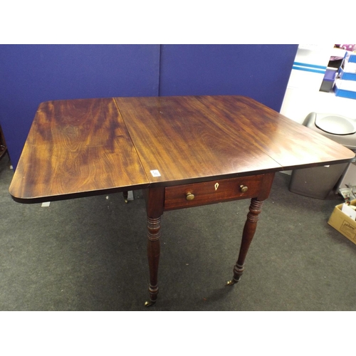 387 - Edwardian Era Pembroke Drop leaf table with drawers either end on original castors.